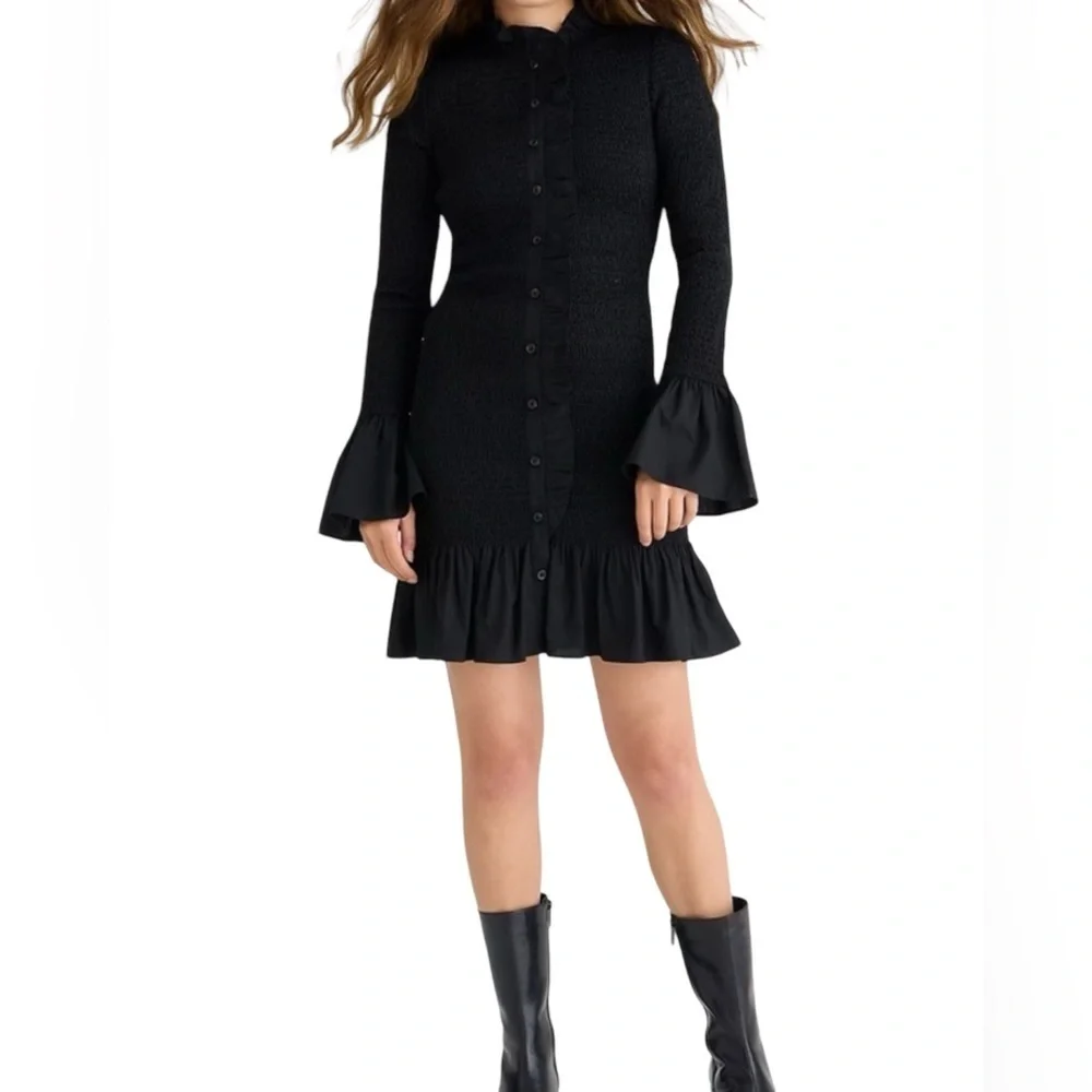 J. Crew NWT Organic Cotton Smocked Mini Dress Black Size S